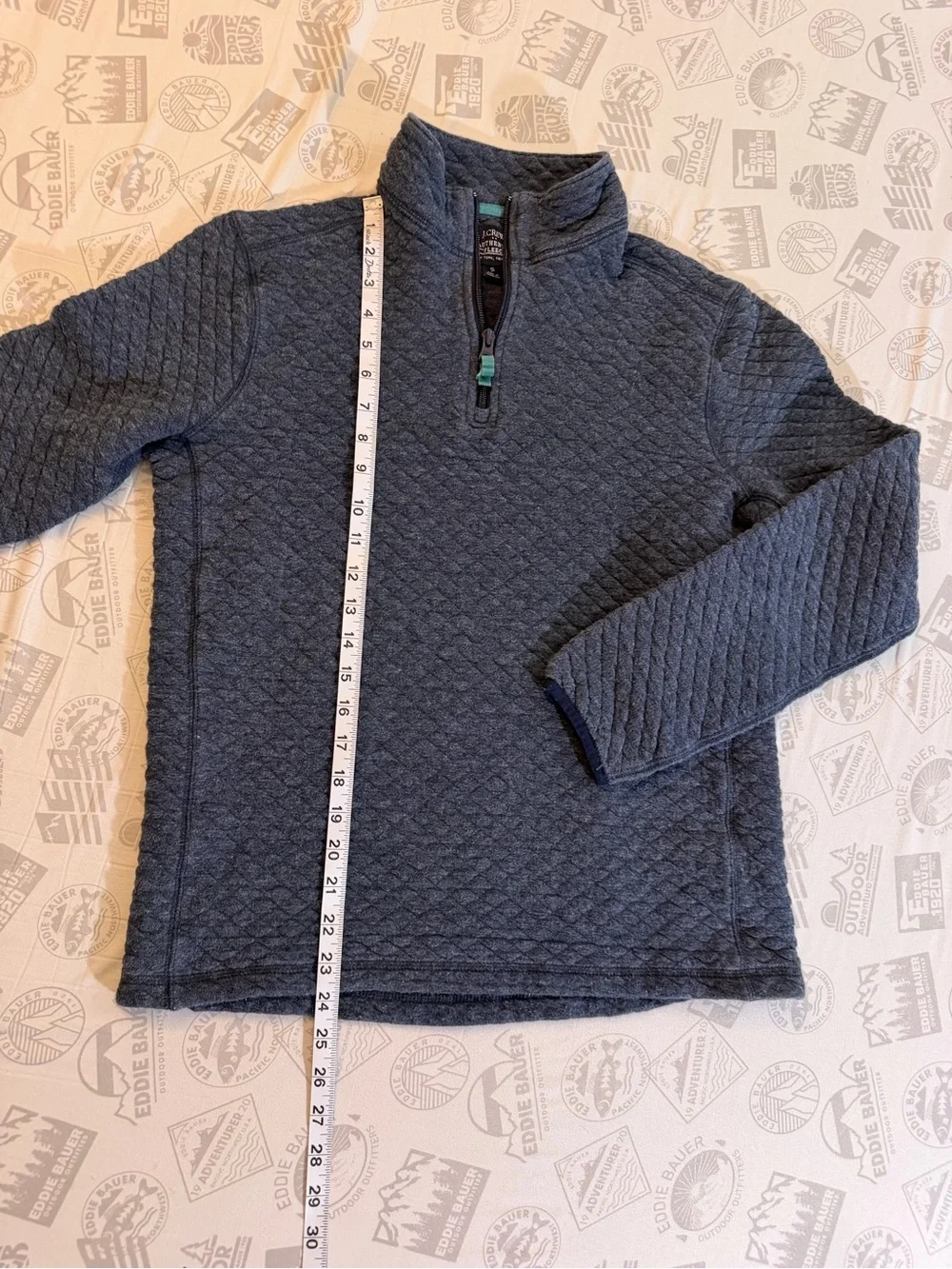 J Crew Sweater Mens S Gray Authentic Fleece Quarter Zip Pullover Quilted BS847
